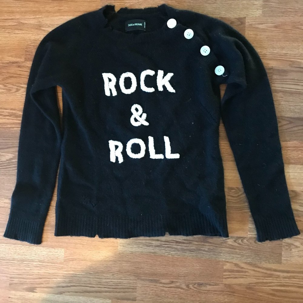 Zadig & Voltaire Black & white cashmere Rock & Roll Punk sweater s